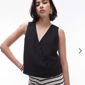 Topshop Asymmetric Button Top in Black